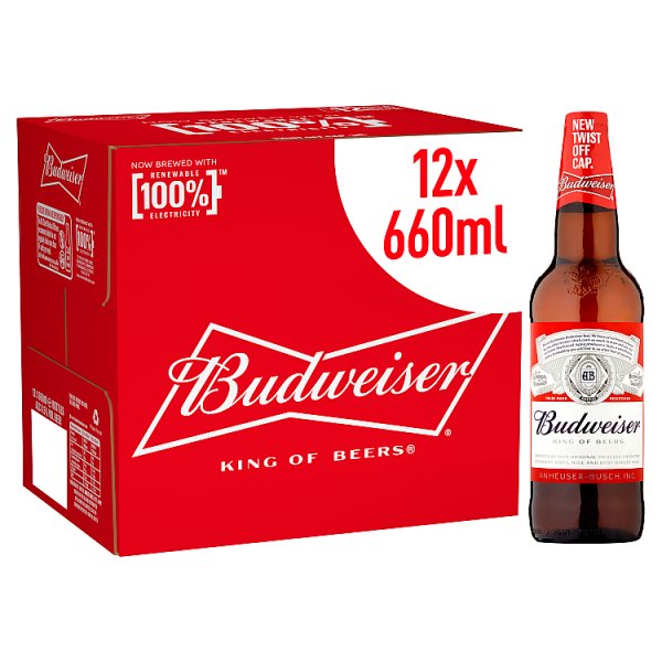 Budweiser Lager Beer Bottles 12 x 660ml