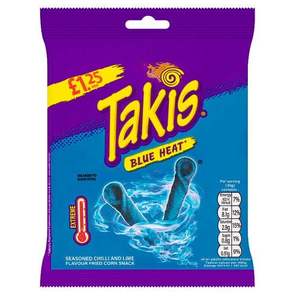 Takis Blue Heat Chilli and Lime Flavour Corn Snack 21 x 55g