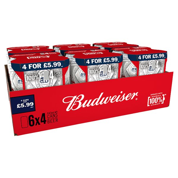 Budweiser Lager Beer Cans 24 x 440ml