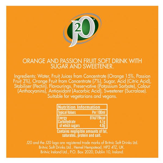 J2O Orange & Passion Fruit Bottle 12 x 275ml – image 2