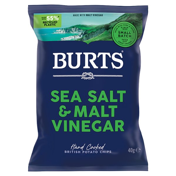 Burts Sea Salt & Malt Vinegar Hand Cooked British Potato Chips 20 x 40g