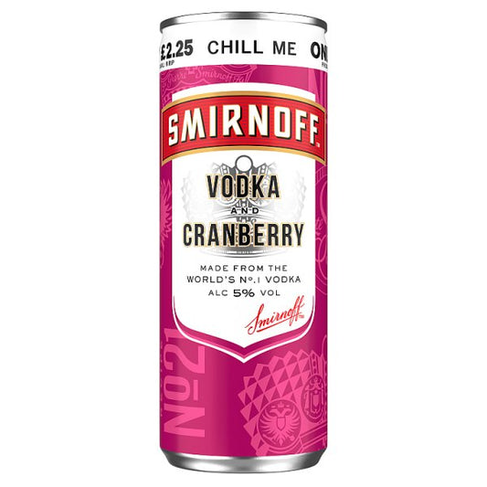 Smirnoff No. 21 Vodka and Cranberry Ready to Drink Premix 12 x 250ml Cans